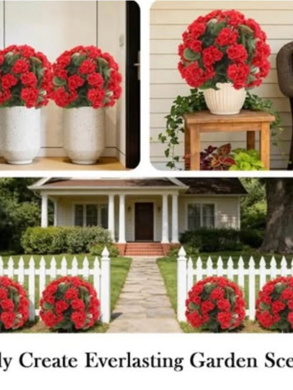 New Set of 2 Artificial Geranium Topiary Trees UV Resistant Outdoor / Indoor